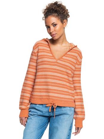 Women's Roxy Turning Out Sweaters Orange Stripes | NZ_LW7180