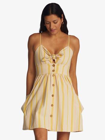 Women's Roxy Under The Cali Sun Stripe Strappy Dress Yellow Stripes | NZ_LW5738