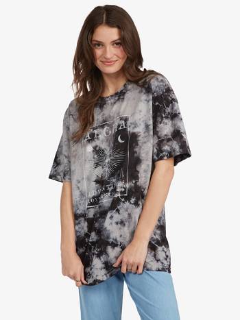 Women's Roxy Van Band Oversized T-Shirt Dark Grey | NZ_LW3434