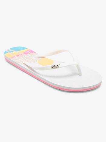 Women's Roxy Viva Stamp Flip Flops White / Pink | NZ_LW1139