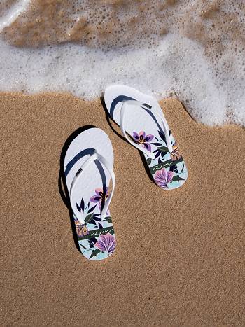 Women's Roxy Viva Stamp Flip Flops White | NZ_LW8267