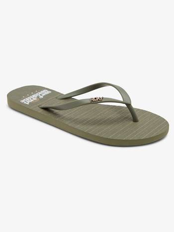 Women's Roxy Viva Stamp Flip Flops green | NZ_LW6250