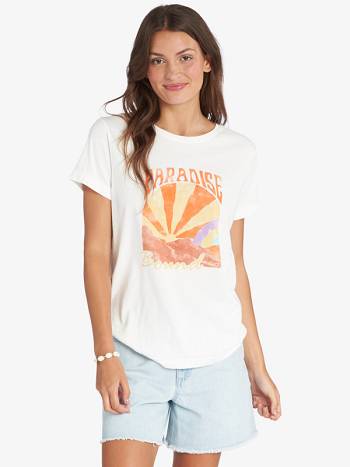 Women's Roxy Watercolor Landscape Boyfriend T-Shirt White | NZ_LW6751