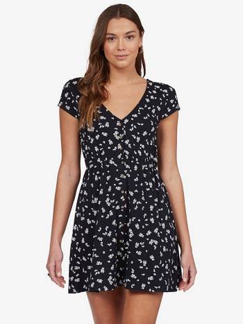 Women's Roxy Wild Flowers Button Front Dress Dark Grey | NZ_LW5099