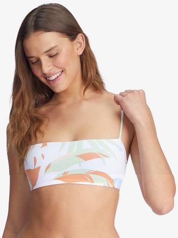 Women's Roxy Wildflowers Reversible Bandeau Bikinis white flower | NZ_LW4073