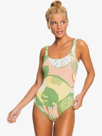 Women's Roxy Wildflowers Reversible One Pieces green flower | NZ_LW6145