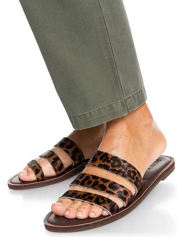 Women's Roxy Wyld Rose Leather Sandals Chocolate / Leopard | NZ_LW6261